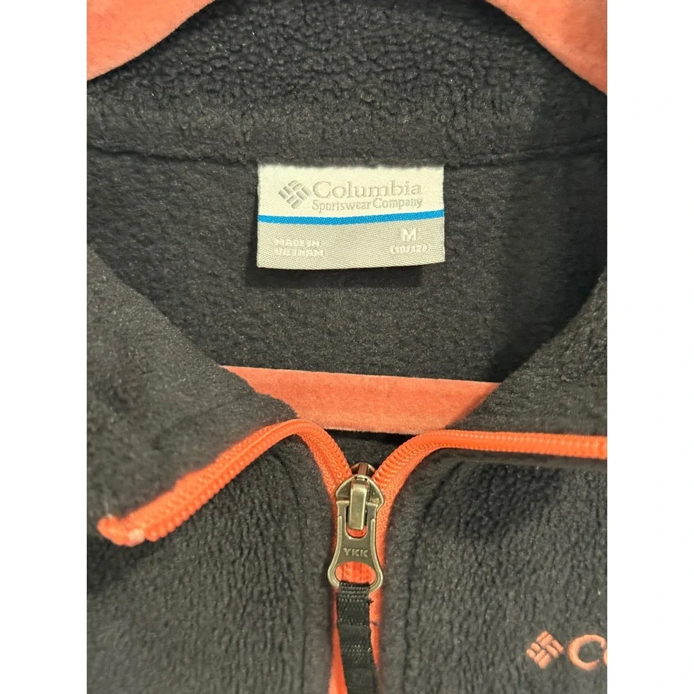 Columbia Kids Fleece Jacket Full Zip Charcoal Gray Pink Logo Size M 10/12